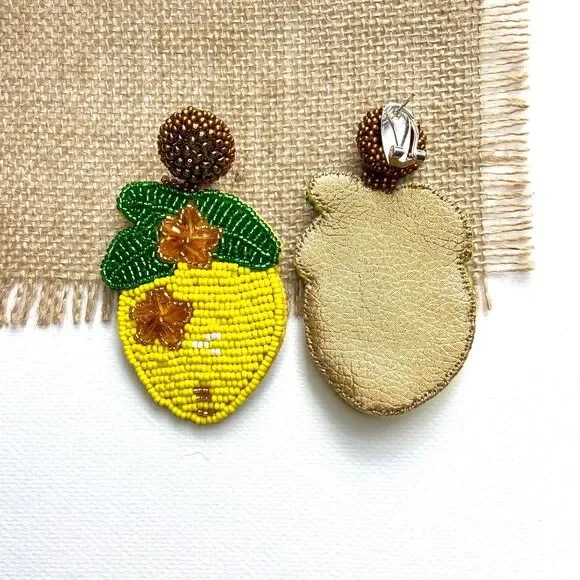 Lemon Beaded Statement Earrings: Handmade Summer Fruit Jewelry - Picture 5 of 10